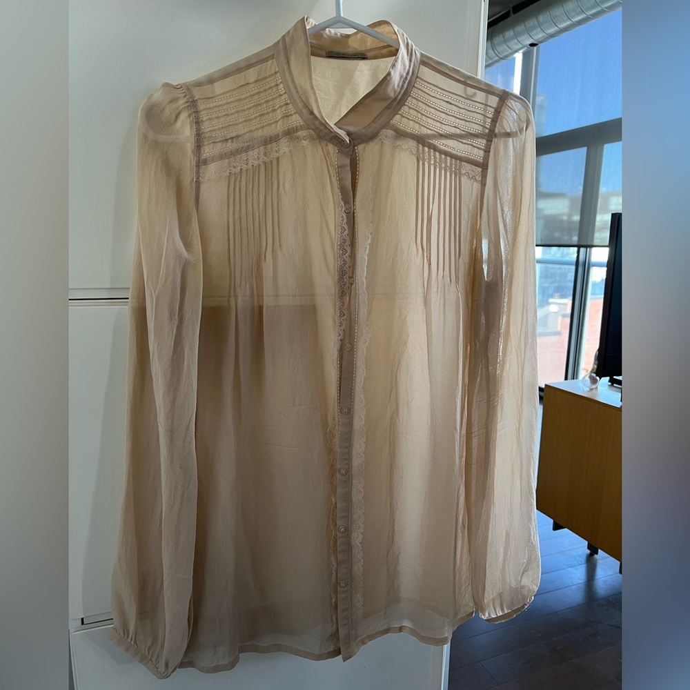 Italian silk boho sheer tan blouse
